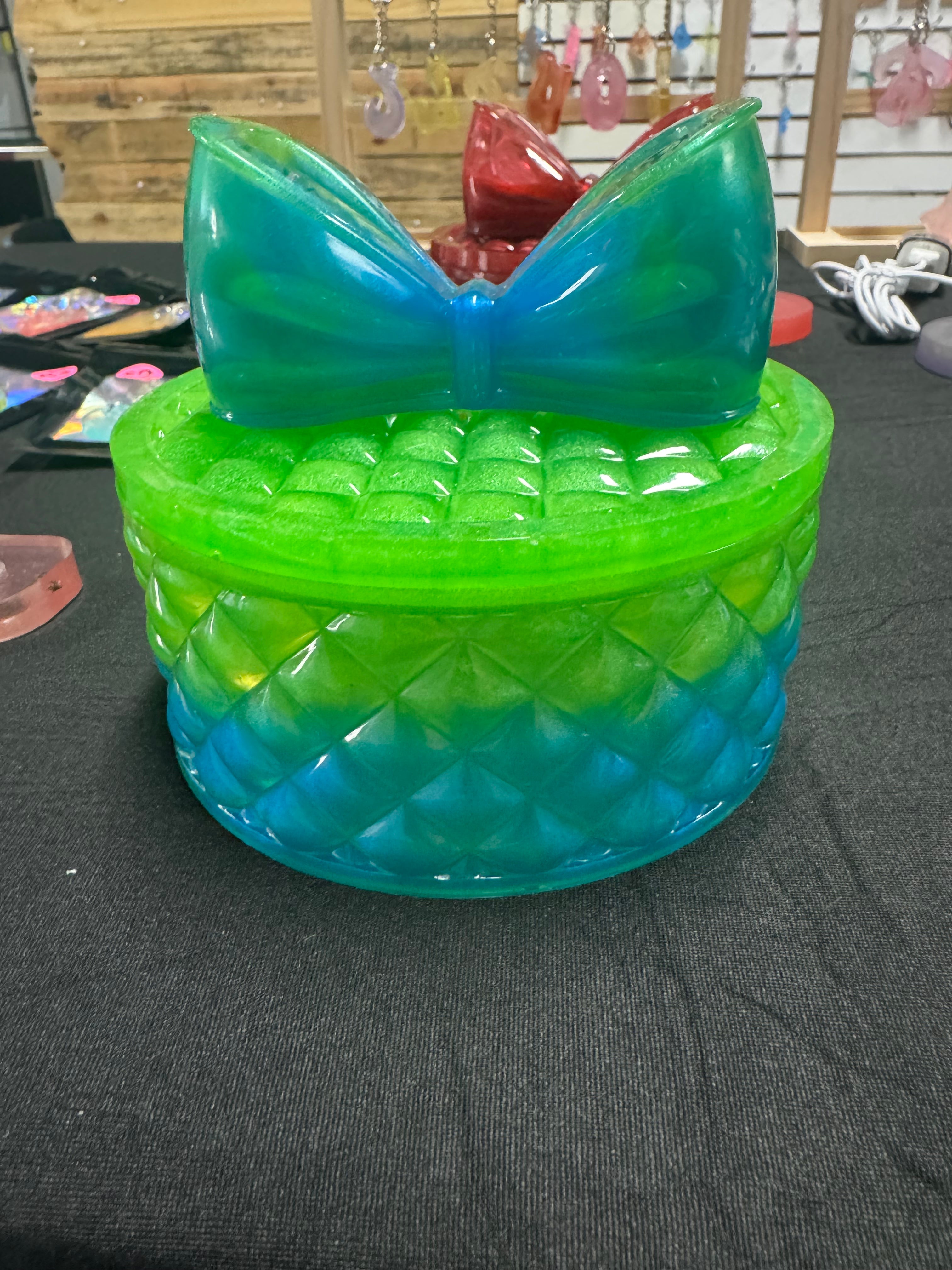 Green and Teal Bow Jar