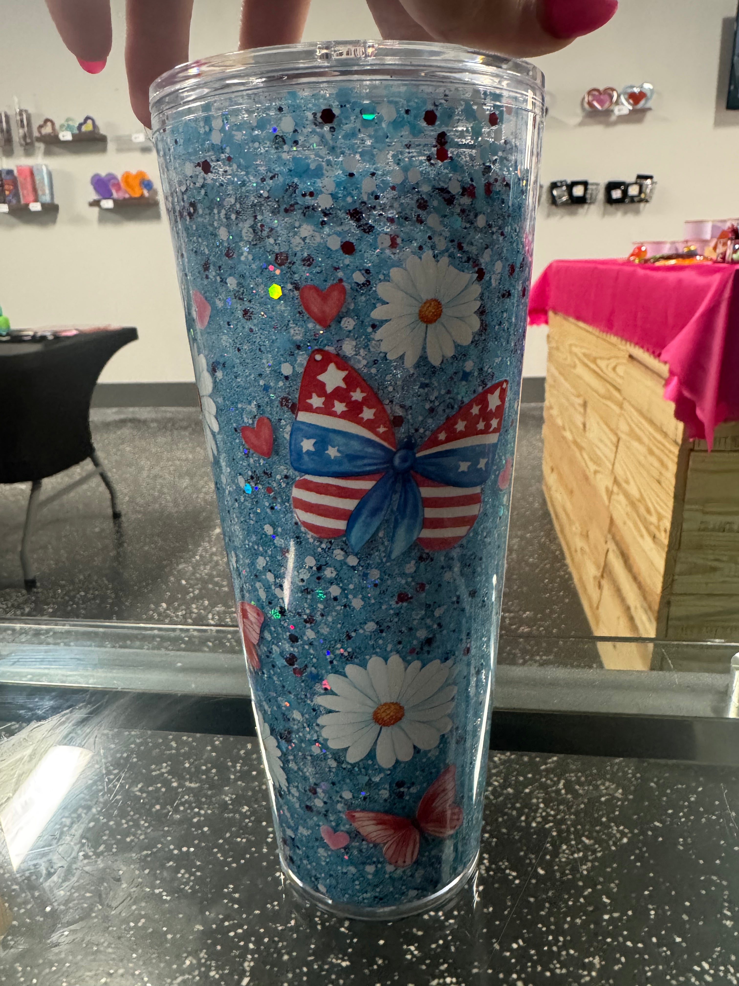 24 Oz Butterfly SnowGlobe Tumbler