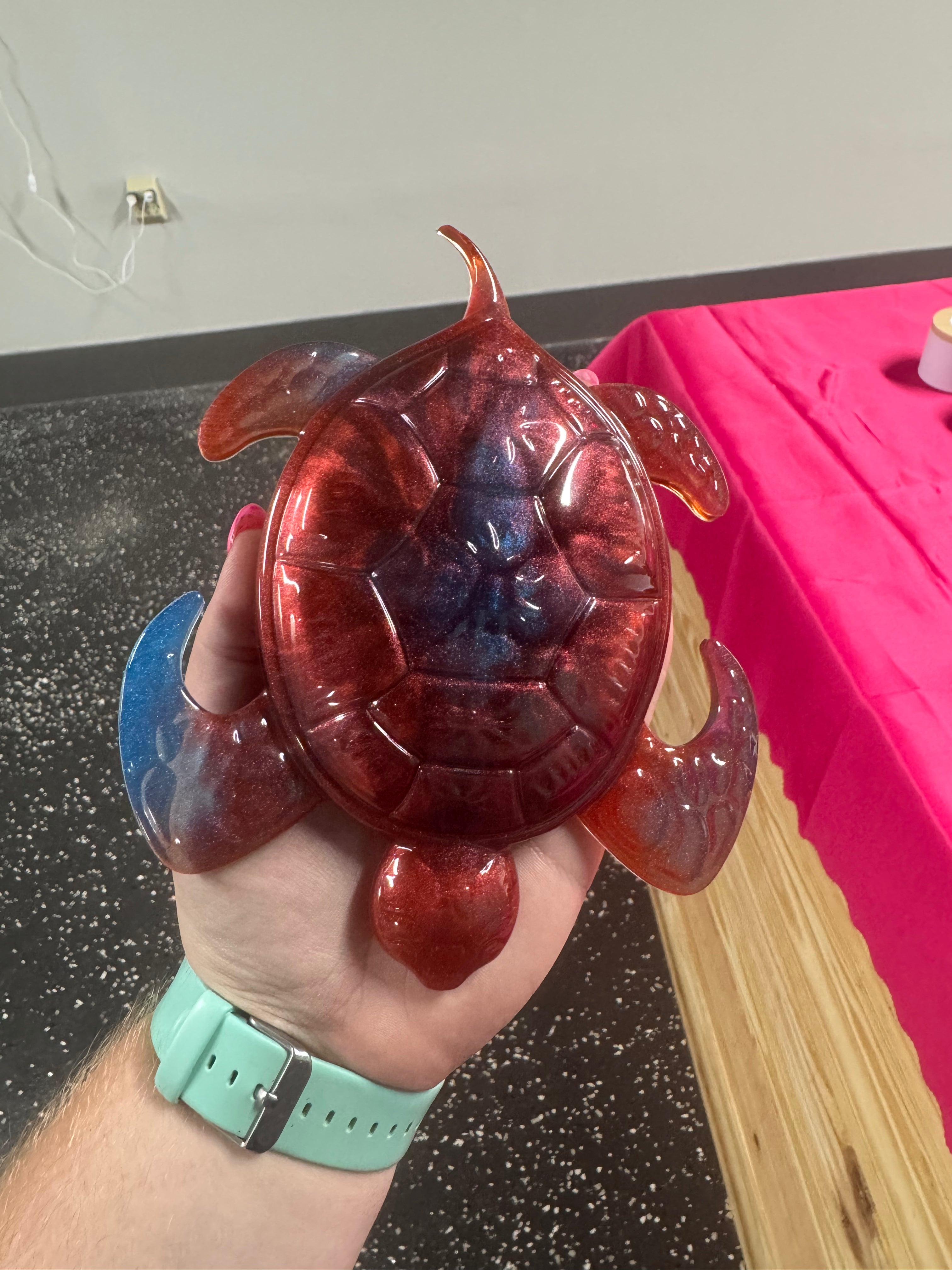 Red And Blue Resin Sea Turtle